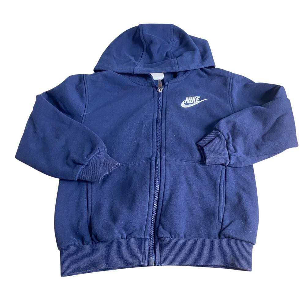 Nike full zip hooded blue navy white embroidered swoosh sweatshirt SIZE 5